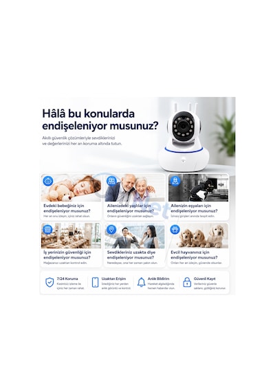 Uninet Wifi Akıllı Ev Kamerası Uzaktan Izleme, Gece Görüşü Ve Sesli Iletişim 355 Derece Döner Özellikli Ptz Kamera