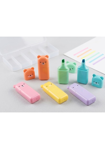 Ayıcık Figürlü 6'lı Minik Fosforlu Pastel Kalem Seti Çok Renkli