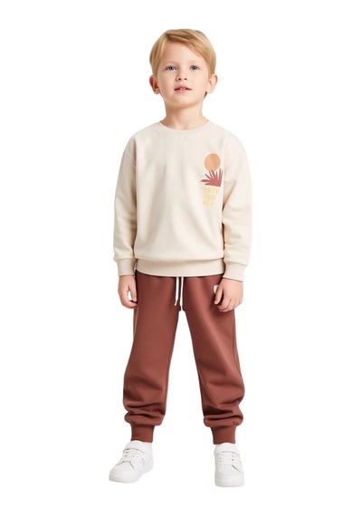 Frm Erkek Çocuk Örme Bisiklet Yaka Sweatshirt Ve Eşofman Altı Takımı Bej