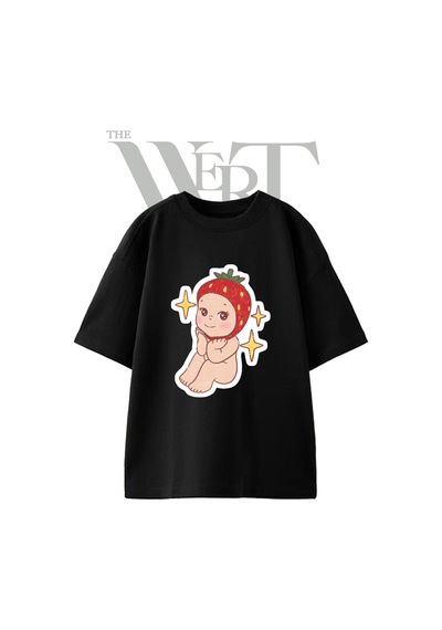 Thewert Sonny Angel Cilek Tasarım Baskılı Ünisex Siyah Oversize T-shirt
