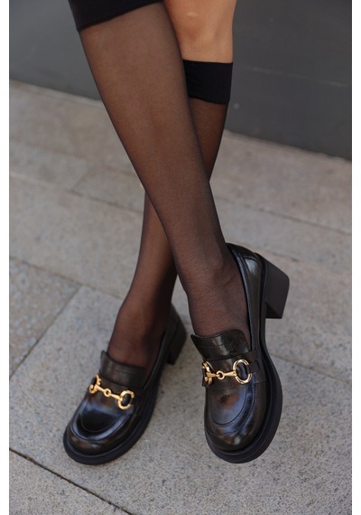 Selin Shoes Hily Gold Aksesuar Detay Kadın Loafer- Siyah