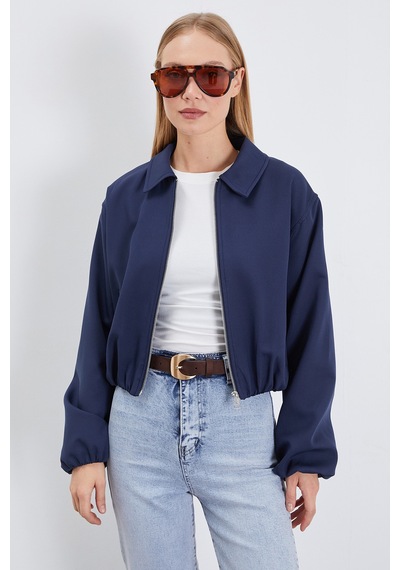 Fullamoda Fermuarlı Polo Yaka Bomber Ceket Lacivert