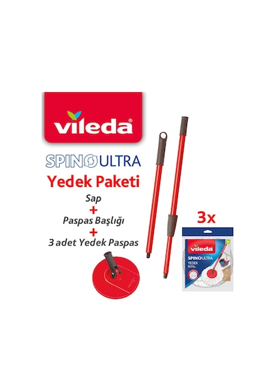 Vileda Vld0000000439 Spino Ultra Yedek Sap + Başlık + 3 Adet Yedek Paspas Paketi Vileda