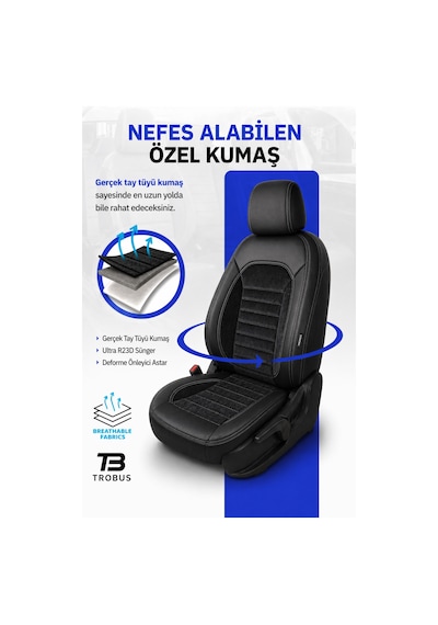 Citroen Nemo 2008-2014 Tay Tüyü Deri Detay Koltuk Kılıfı Prestige Line Siyah Beyaz