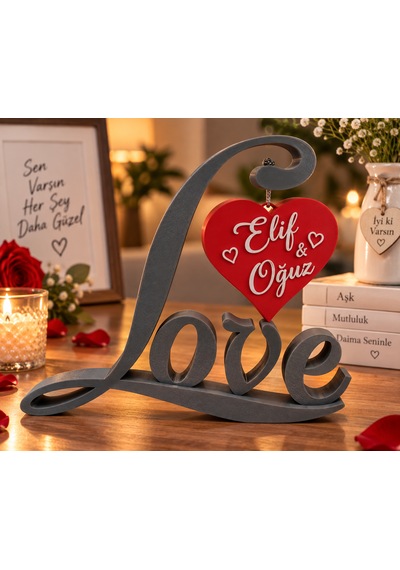 Kişiye Özel Love Dekorasyon Süsü İsim Yazılı Kalp Masa Süsü Sevgiliye Yıl Dönümü Hediyesi Romantik Dekor 0