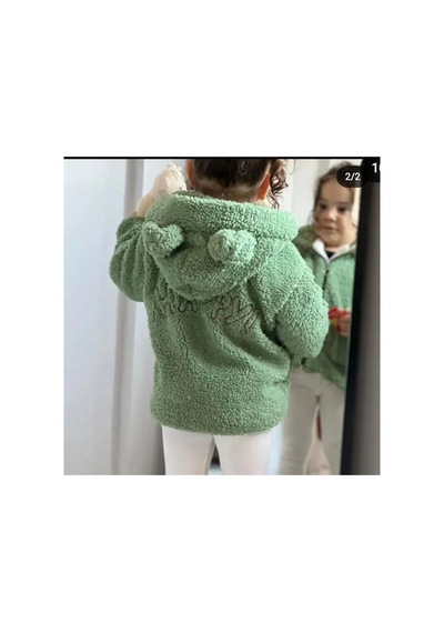 Azra Peluş Ayıcıklı Mont Yeşil