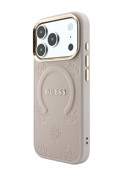 Apple iPhone Uyumlu 18 Pro Max Kılıf Guess Lisanslı M-safeli Yazı Logolu C-magnet Pu Deri Peony Kapak Pembe