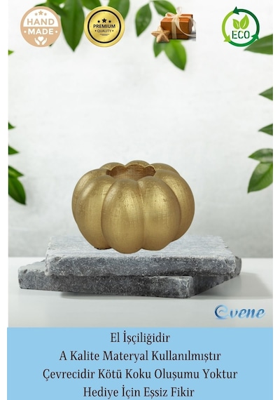 Eskitme Mumluk Şamdan Tealight Ve İnce Mum Uyumlu Kabak Model - Altın
