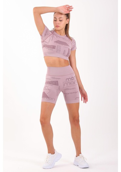 Maraton Active Slimfit Kadın Bisiklet Yaka Kısa Kol Koşu Lila Crop Top 811037 Lila