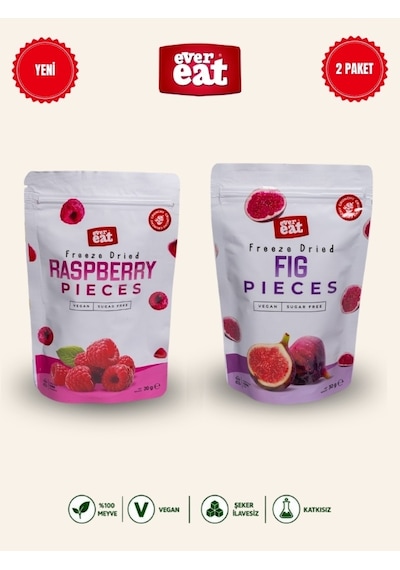 Evereat Frambuaz-incir Freeze Dry Meyve Cipsi 2'li Paket Doğal Atıştırmalık Seti 1 Adet