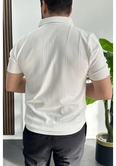 Erkek Desenli Polo Yaka Tişört Beyaz Edw457 Beyaz
