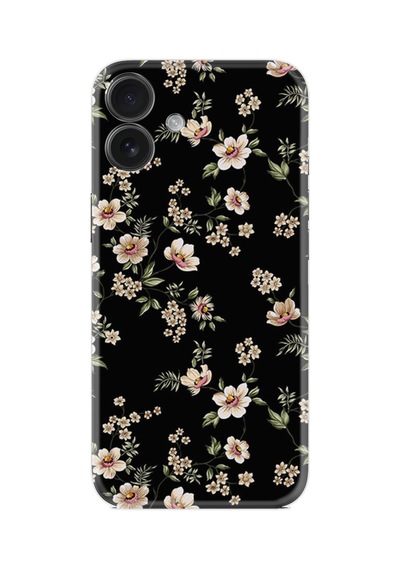 Apple iPhone Uyumlu Apple iPhone Uyumlu 16 Kılıf Boutique Baskılı Resimli Siyah Fon Çiçek Pcode -045