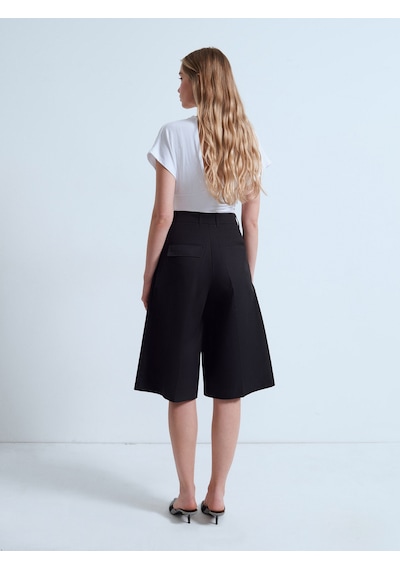Dilvin 72705 %100 Pamuk Wide Leg Bermuda-siyah