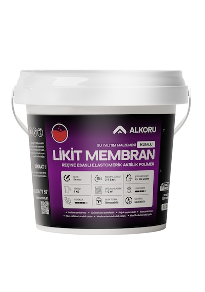 Alkoru 1 Kg Kırmızı Kumlu Likit Membran Renkli Reçine Esaslı Sıvı Su Yalıtım Malzemesi