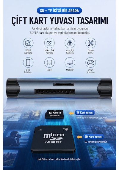 Usb 2.0 Type-c Otg Sd Tf Microsd Kart Okuyucu, Çift Girişli Hafıza Kart Adaptörü, Telefon Tablet Laptop Bilgisayar Uyumlu, Alüminyum Gövde, Koruyucu Kapak N458