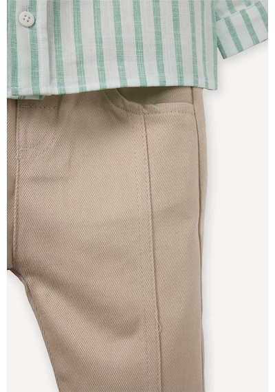 Defacto Erkek Bebek Poplin 2li Takım Çizgili Gömlek Pantolon G7103a526spgn391 Yeşil-gn391