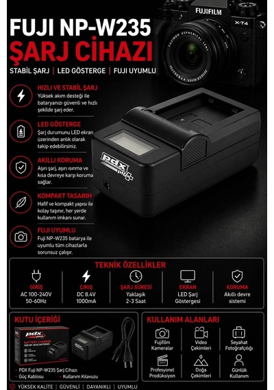 Pdx Fuji Np-w235 Şarj Cihazı Stabil Şarj Fuji Uyumlu