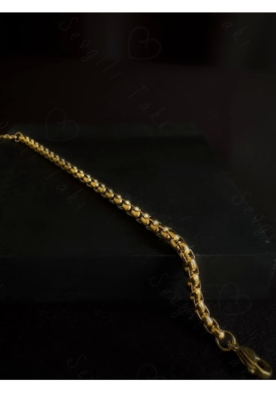 Köşeli Model Gold Çelik Zincir Çocuk Bileklik Kuzey Serisi Altın