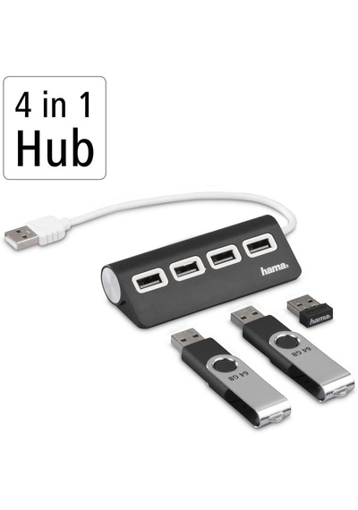 Hama Usb Hub, 4 Ports, Usb 2.0, 480 Mbit/s,