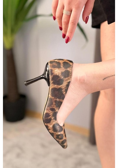Preshley Kadın Adel Leopar 7 Cm İnce Topuklu Stiletto Kahverengi