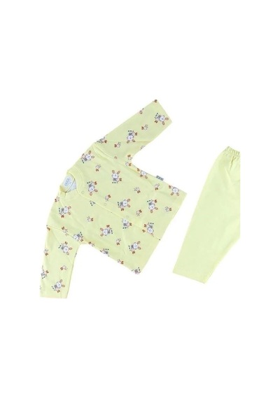 Sebi Bebe Bebek Pamuklu Önden Çıtçıtlı Tavşanlı Pijama Takım-14797 Sari