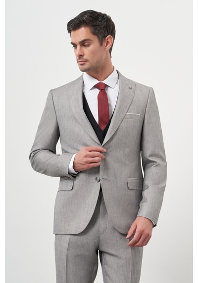 Morven Erkek Gri Trend Yelekli Kombinli Slim Fit Sivri Yaka Takım Elbise 25mc001027100 Gri