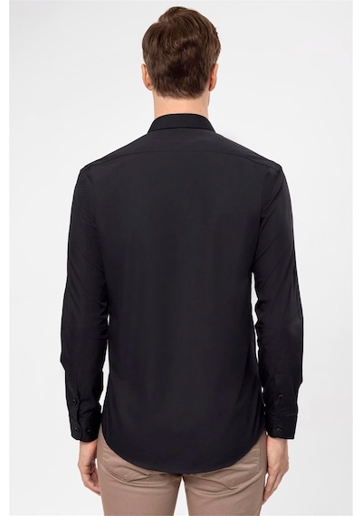 Süvari Siyah Slim Fit Düz Klasik Yaka Gömlek-33946 Siyah