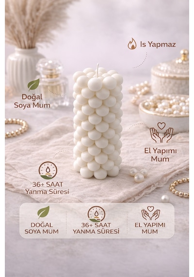 Soya Mum,dekoratif Lüks & El Yapımı Doğal Mum,uzun Yanma Süreli Şık Ev Hediyesi,ev Süsü Beyaz 360 G Beyaz