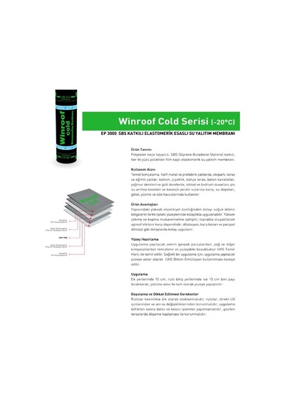 Winroof Cold Ep 3000 Membran, -20 C, 1 Rulo 10 M2 Kapatır, Sbs Katkılı Elastomerik Esaslı Su Yalıtım Membranı