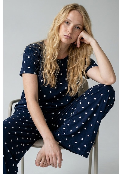 Siyah İnci Pamuklu Örme Pijama Takımı 8025 Lacivert Beyaz Kalp Siyah İnci Pamuklu Örme Pijama Takımı 8025 Lacivert Beyaz Kalp