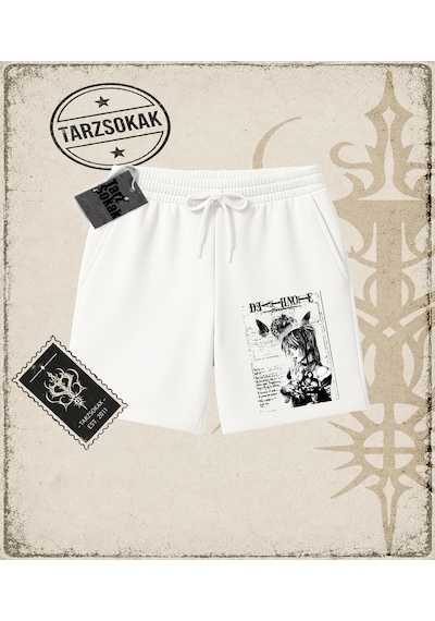 Tarzsokak Gotik & Grunge Streetwear Deat Note Unisex Şort Beyaz
