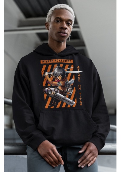 Sevbano Mikasa Ackerman Baskılı Unisex Oversize Attack On Titan Anime Hoo Siyah