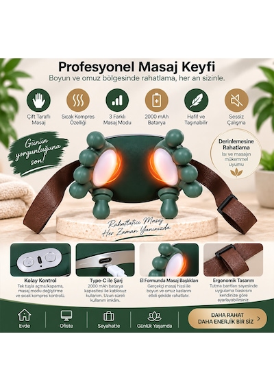 Çift El Şeklinde Boyun Ve Omuz Masaj Aleti 5v - 2000mah 165x155x135mm Dp-770 5570 Çok Renkli