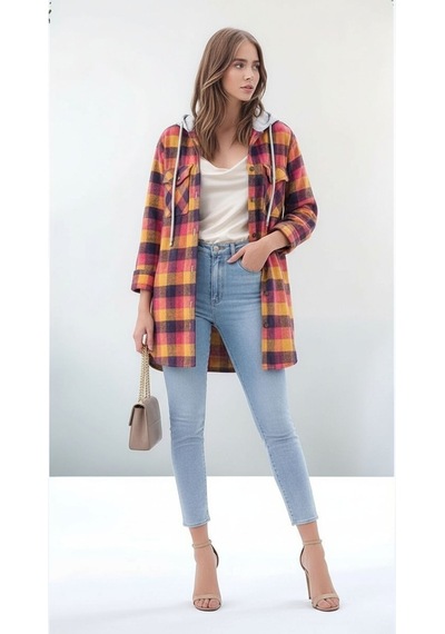 Mamayaga Kadın Desen Bloklu Oduncu Oversize Geniş Kalıp Casual Cepli Kapüşonlu Uzun Boy Ceket Gömlek Çok Renkli Mamayaga Kadın Desen Bloklu Oduncu Oversize Geniş Kalıp Casual Cepli Kapüşonlu Uzun Boy Ceket Gömlek Çok Renkli