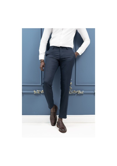 Notra Slimfit Pamuklu Kendinden Çizgili Mevsimlik Kumaş Pantolon Lacivert
