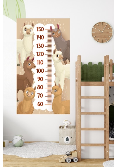 Lama Temalı Dekoratif Çocuk Boy Ölçer Sticker Duvar Cetveli Takip Çizelgesi