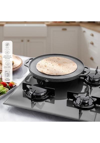 Emsan Stone Alüminyum Döküm Çift Taraflı Gözleme Tavası 34 Cm Gri Çok Renkli
