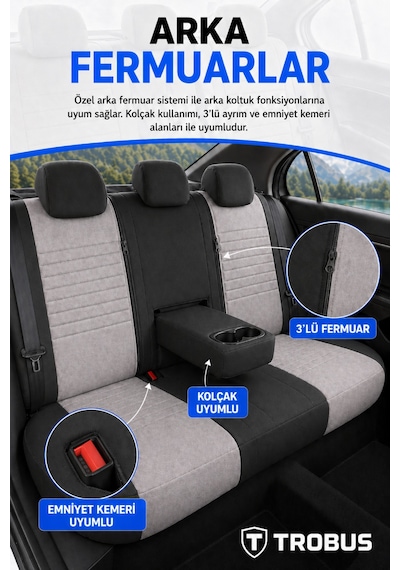 Fiat Albea 2002-2012 Araca Uyumlu Premium Tay Tüyü Koltuk Kılıfı Liona Serisi Gümüş Siyah