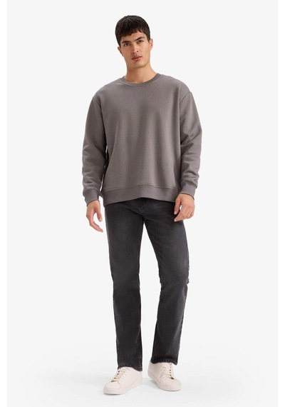DeFacto Oversize Geniş Kalıp Bisiklet Yaka Kalın Basic Düz Sweatshirt T5139AZ24AUGR438