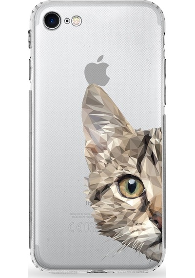 Apple Uyumlu iPhone 8 Kamera Korumalı Kapak Catface Tasarımlı Silikon Şeffaf Kılıf Şeffaf