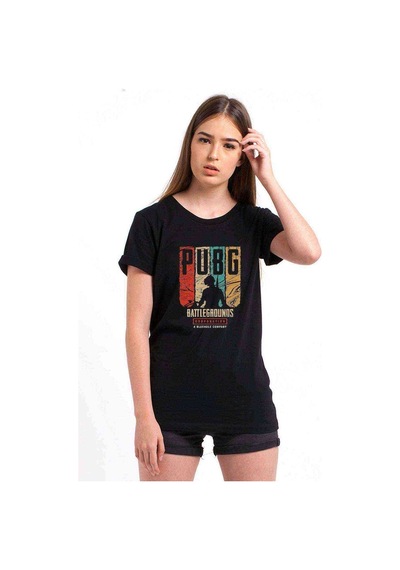 Pubg Battlegrounds Corporation Baskılı Siyah Kadın Tshirt