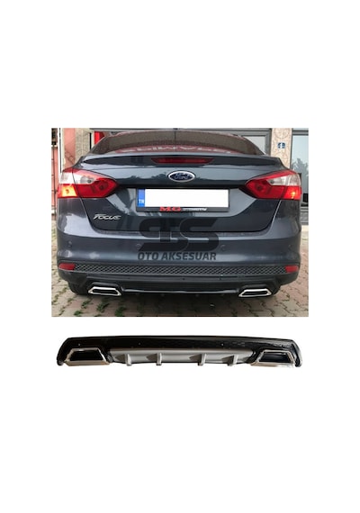 Ford Focus 3 Difüzör Arka Tampon Eki 2 Egzoz Çıkışlı Gri Lüx Tip
