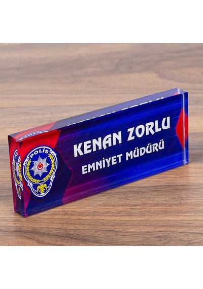 Polislere Özel Kristal Masa İsimliği Polis Logolu İsimlik