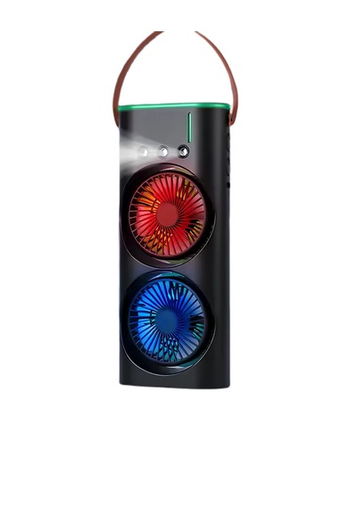 Mey İthalat Usb Şarjlı Çift Başlıklı Buharlı Masaüstü Fan Sessiz Serinletici Işıklı Fan