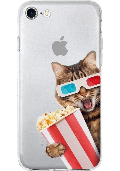Apple Uyumlu iPhone Se İle 1mm Slim Fit Kedi 1 050b Baskılı Şeffaf Kılıf