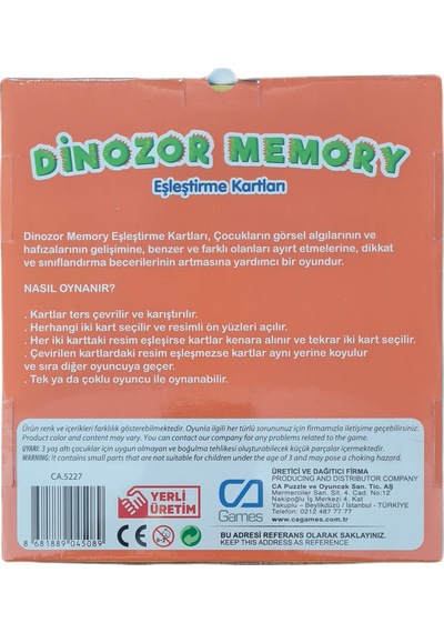 Dinozor Memory Eşleştirme Kartları