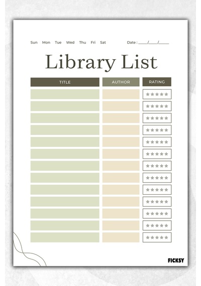 Kitap Listesi - A5 - 50 Sayfa - Kütüphane Listesi - Kitap Okuma - Library List - Book List - Planner Diğer