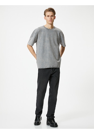Koton Oversize Tişört Yıkamalı Bisiklet Yaka Kısa Kollu Gri 4Sam10314Hk 4Sam10314Hk031 Gri