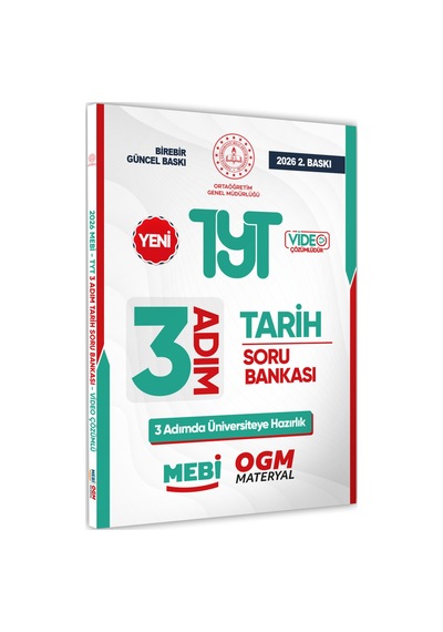2026 TYT Mebi-ogm 3 Adım Tarih Soru Bankası Renkli A4 Boyut Video Çözüm Baskı Ücreti