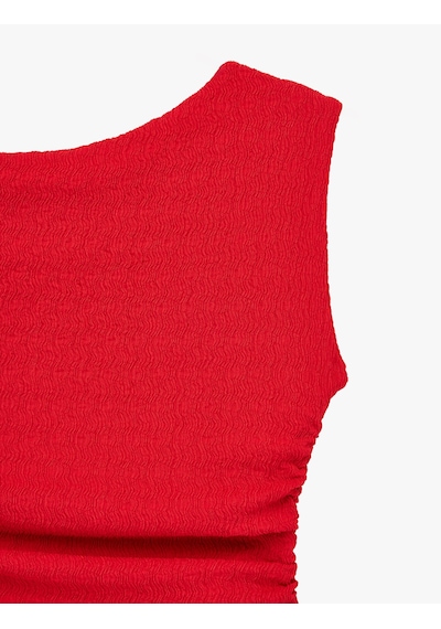 Koton Asimetrik Yaka Kolsuz Slim Fit Drapeli Bluz Kırmızı 6sal30003ık